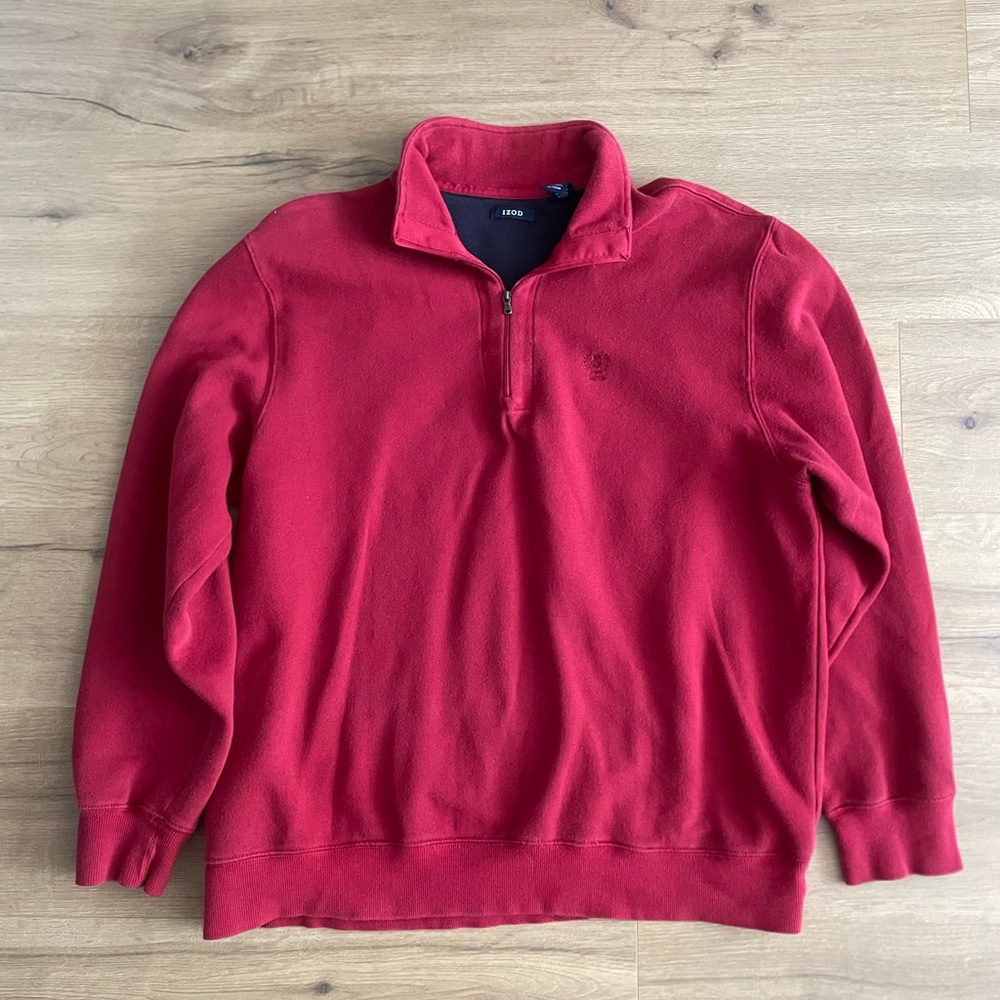 Izod Men’s 1/4 zip red pullover sweatshirt sweater with collar size xl